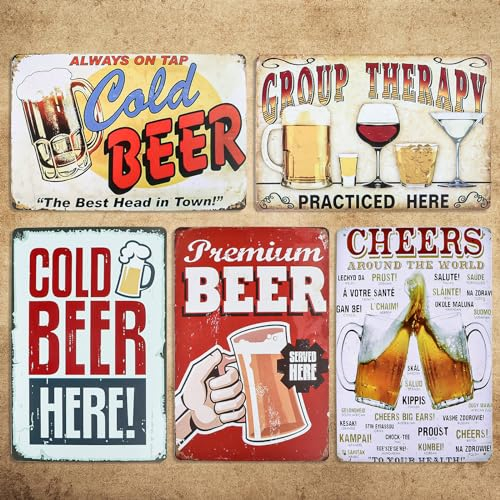 KFDDRN 5er Set Retro Blechschild, Lustiger Spruch - Geschenk-Idee für Bier-Fans, Retro Home Wand Dekor, Vintage Schild für Bar Club Pub 20 x 30 cm