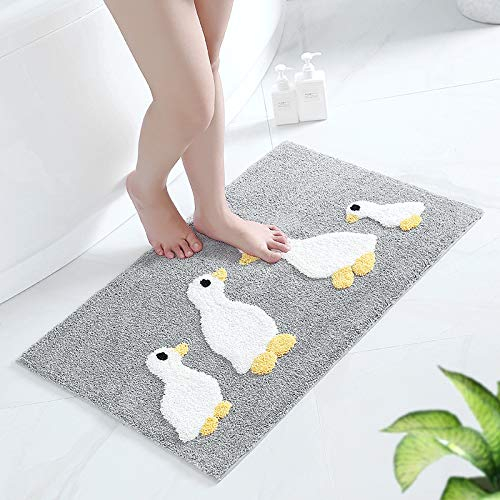 Badezimmerteppich Enten Badematte rutschfest,Weiche Badteppich,Badvorleger Duschvorleger,Teppich Badezimmer Waschbar,Bad Teppich Flauschig 50×80cm