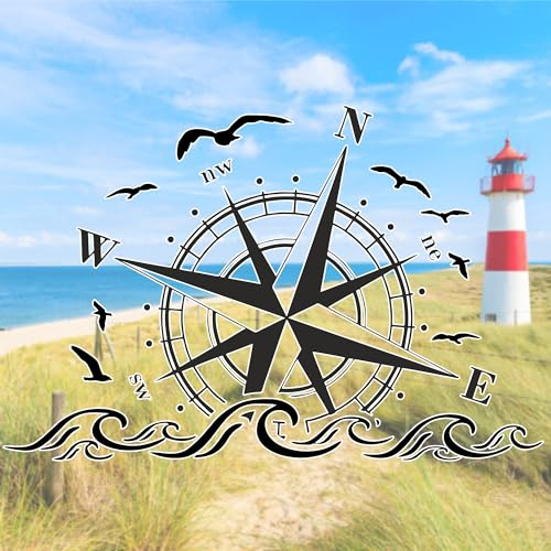 Rakelfix Kompass Meer Aufkleber Ostsee Nordsee mit Möwen Autoaufkleber Wohnmobil Sticker