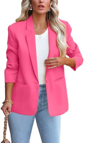 ALSOGO Blazer Vestes De Costume pour Femmes Revers Manches Longues Casual Sport Long Costume Workwear Bouton Open Front Jacket Rose L