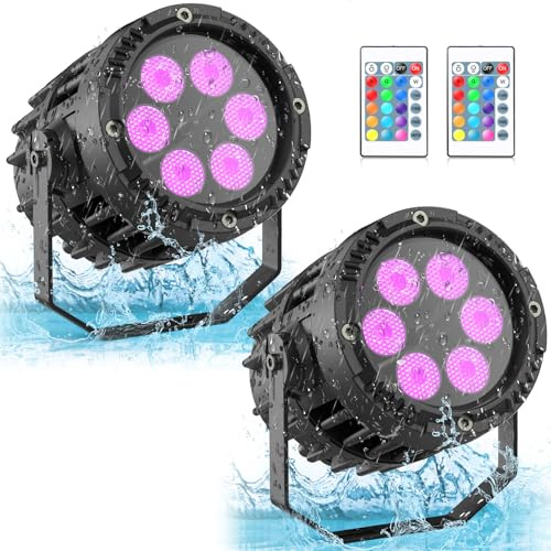 PUZILOZA 2PCS 6 x 3W IP67 Wasserdichtes Par Licht, RGBW 4 in 1 LED Discolicht Partylicht mit Fernbedienung, für Outdoor-Auftritte, DJ Show, Party, Bar, Bühnen, Festivalauftritte