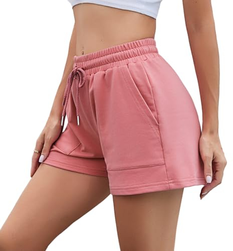 Irdcomps Kurze Sporthose Damen Shorts Sommer Jogginghose Kurz Sportshorts Running Shorts Laufshorts Trainingshose Baumwolle High Waist Rosa L