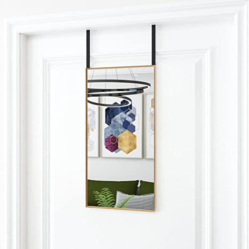 Homgoday Door Mirror Gold 30x60 cm Glass and Aluminium, Over Door Mirror, Wall Mounted Mirror Door Hung Mirror for Bathroom/Bedroom/Wardrobe, Long Wall Mirror, Hanging Dress Mirror