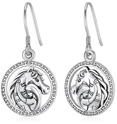ZIPPICE Pferde Mädchen Ohrringe, 925 Sterlingsilber Pferde Ohrringe Papierschnitt Stil Sternzeichen Schmuck Vintage Tier Ohrring Geschenke für Frauen Mädchen Geburtstagsfeier Hallowmas