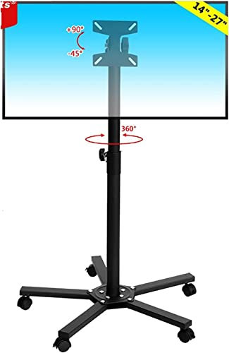 Mobile TV Cart On Wheels For 23 To 60-inch Monitor Screen, Height AdjustableFloor Stand Holds Up To 25kg/55lbs, For Home Office Portable Use TV Mount TV Stand