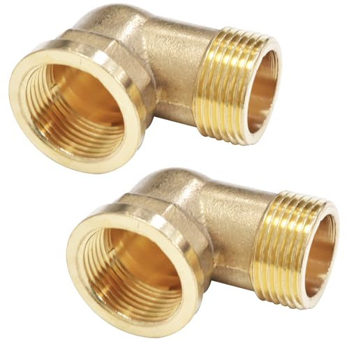 2 Stück Messing Winkel 90° 1/2 IG/AG, Messing Bogen Innengewinde Ø19,8mm x Außengewinde Ø20,93mm, Rohrwinkel Bogen 1/2 Zoll IG x AG, Gewindefitting für Trinkwasser Geeignet und Wasserschlauch