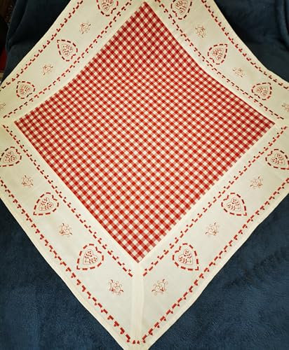 Tischdecke 85x85 Bestickt Landhaus Serie Karo-Herz rot (85x85)
