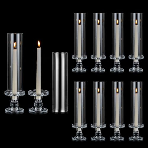 NUPTIO Kerzenständer Glas Glaszylinder Stabkerzen: 10 Stück 32cm Kerzenhalter Stabkerzenhalter Zylinder für Kerzen Ohne Boden Windlicht Hochzeit Weihnachten Party Tisch Tafelaufsatz Dekor