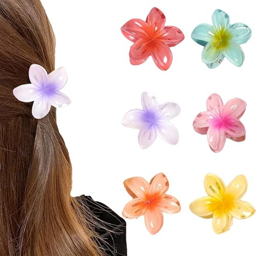 Paquete de 6 pinza pelo flor,pinzas para el cabello con flores, pinzas para el cabello con flores hawaianas,garra de flor de plumeria grande de 4CM,cabello rizado fino y grueso para mujeres, pinz