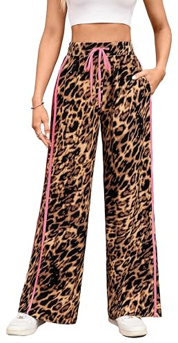 VOGMATE Hose Damen Jogginghose Weites Bein Sporthose Yogahose Sweatpants Y2K Leopardenmuster Freizeithose Trainingshose High Waist Trousers for Women