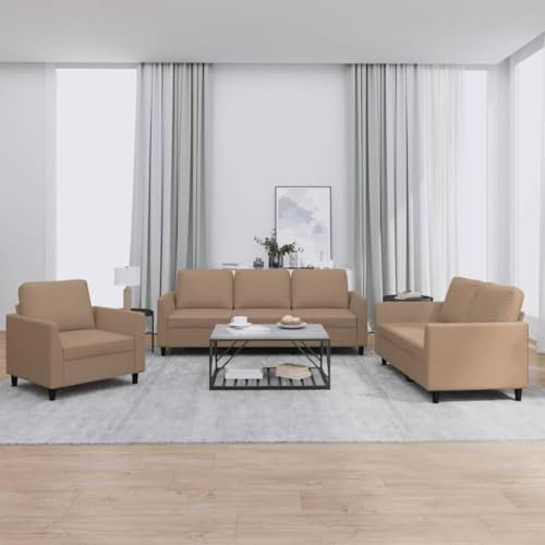 Brokky 3-TLG. Sofagarnitur mit Kissen Sofa Wohnzimmer Sitzgruppe Wohnzimmer Sofa Set Sofas FüR Wohnzimmer Cappuccino-Braun Kunstleder - 3201744