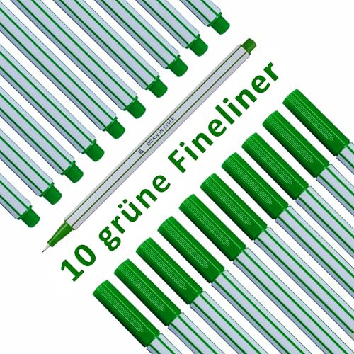 10x Fineliner Grün - feine 0,4mm Spitze - metallgefasste Faserspitze - Filzstifte für präzises Schreiben, Zeichnen und Malen - für Büro, Schule, Uni und Zuhause