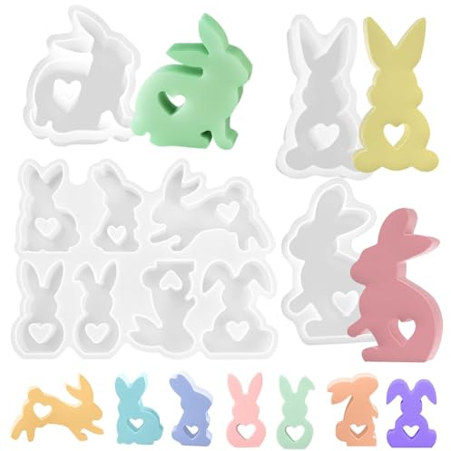 CYUaoao 10 Stück Osterhase Silikonform 3D Kaninchen Gießform Ostern Osterhase Silikonform Kerzenformen Oster Silikonformen Gipsformen Zum Gießen Osterhases Silikonforms for DIY, Kerzen, Ostergeschenke