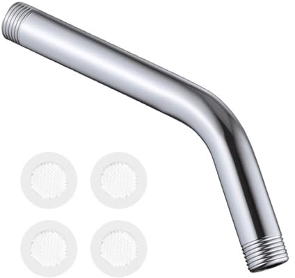 Braccio di prolunga per doccia in acciaio inossidabile con 4 rondelle, 20 cm, curvo in avanti, adattatore universale per tubo doccia e tubo flessibile, accessorio da bagno per doccia a soffitto e a