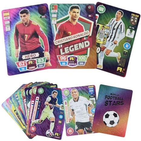 Football Stars Sammelkarten Set, 55 Premium Karten mit Legenden und Top-Spielern, Gold-, Silber- und Schwarz-Edition (Farbig)