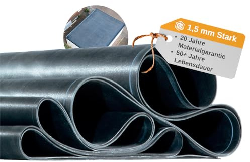EPDM Dachfolie 1,5mm – Profi Dachbahn zur Flachdachabdichtung | 50+ Jahre Lebensdauer & 20 Jahre Materialgarantie | UV-beständige EPDM Folie für Gartenhaus, Carport, Garage & mehr (3,55m x 3,50m)