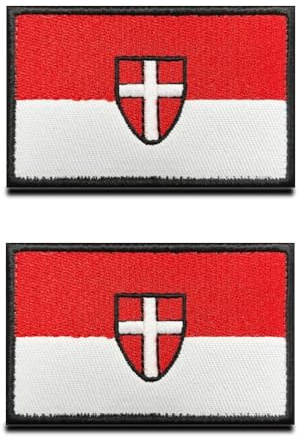 2 Stück Österreich Wien Flagge Patch - Taktisch Militär Vienna Stadt Emblem Aufnäher mit Hook und Loop - Bestickt Stoffband Aufnäher Patch für Rucksäcke, Kleidung, Uniformen, Westen,Hut