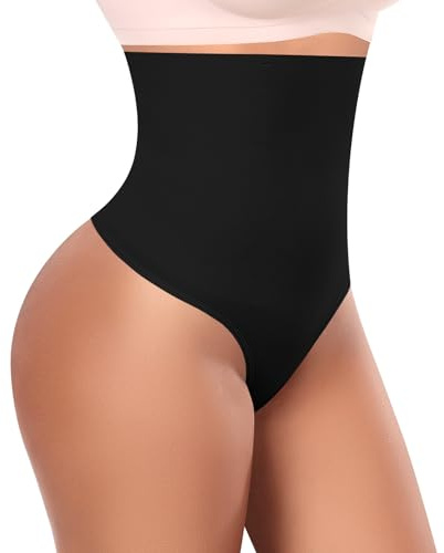 Werena Thong Shapewear Tummy Control Shaper Underwear for Women Seamless Compression Thong Panties Slimming Girdle(02# High Waisted Black(slimmming),Large)