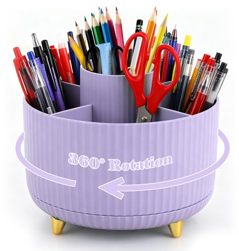 Lychico Desk Organiser, 360-Degree Rotating Pencil Cup Organiser With 5-Compartment Desk Organiser, Large Capacity Pencil Pot Cup for Office, Home & School Supplies, Stationery Accessories