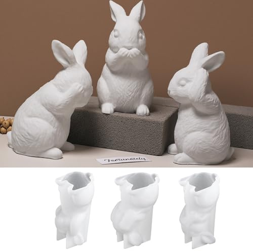 BDYLYS 3 Stück Silikonformen Gießformen Ostern, 3D Silikonform Hase für Osterdeko und Frühling, Gießformen Silikon zum Kerzen, Gießen, Epoxidharz Formen