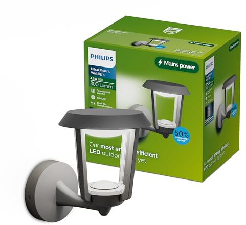PHILIPS Nuvy Außenwandleuchte, 800 lm, 2700 K, PowerShield, IP44 wetterfest, langlebig, Aluminium, integrierte LED, Anthrazitgrau