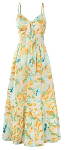 GRACE KARIN Damen V-Ausschnitt Ärmellos Blumenkleid Sommer Casual A-Linie Maxi Kleider Strand Hochzeit Fließendes Freizeitkleid mit Taschen