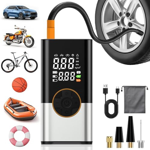 OHFAMO Compresseur de Gonflage Pneus Portable 150 PSI 7.4V – Pompe à Air sans Fil Double Écran Digital avec Batterie 2000mAh×2, Préréglage de Pression, Fonction Mémoire pour Voiture Moto Vélo
