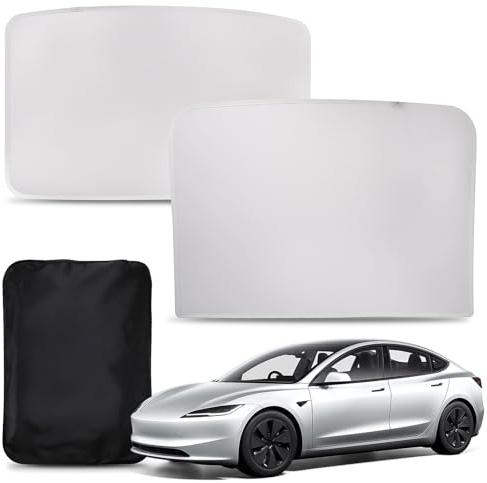 D-Lumina Dach-Sonnenschutz für Tesla Model 3 (2021–2022), Sonnendach-Hitzeschutz & UV-Schutz, Faltbarer Sonnenschutz für Tesla Model 3 (2-Teilig/Beige)