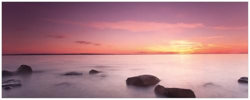 Wallario Memoboard aus Glas mit Motiv, Magnet-Tafel in 32 x 80 cm in Premium Qualität Nebel am See bei Sonnenuntergang