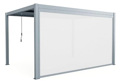 X-Metal Store Coulissant Latéral en Aluminium PVC Polyester Gris Clair 370x218 cm, Modèle 51197, Protection UV 50+ pour Pergola Bioclimatique, 27 kg