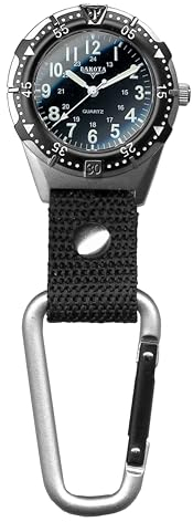 Dakota Backpacker Clip, Clip Watch, Nylon Carabiner Strap, Lightweight Watch, Outdoor Gifts for Men and Women, Use for Fishing, Hunting, Golf and More, Tactical Watch, Clip on Watch-Black