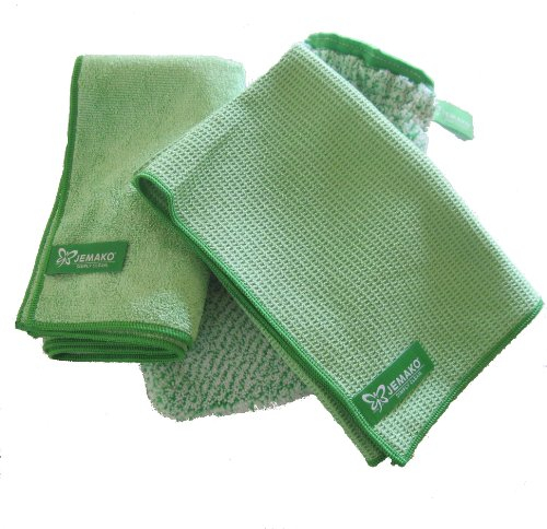 Jemako 3er Set GRÜN - Profituch (40x45 cm) + Trockentuch (45 x 60 cm) + Reinigungshandschuh