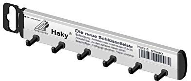 Erwin Paulat Kunststoff- und Metallwaren Haky Schlüsselleiste mit 6,7,8 oder 10 Haken inkl. passender Schlüsselanhänger (schwarz, 6 Haken (1 Stück))