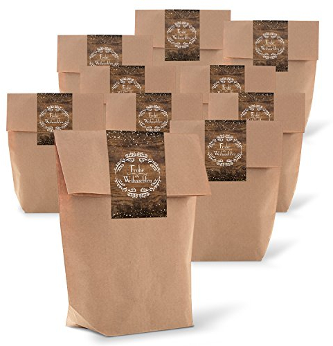 Logbuch-Verlag 25 Frohe Weihnachten Geschenktüten braun aus Kraftpapier 14 x 22 x 5,6 cm - vintage Weihnachtsverpackung