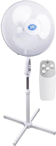 Prem-i-air White 16 Inch Powerful Low Noise Oscillating Cooling Pedestal Fan with 3 Airflow Speed Settings, Height Adjustment, Adjustable Head and Remote Control. For Use in Homes and Offices