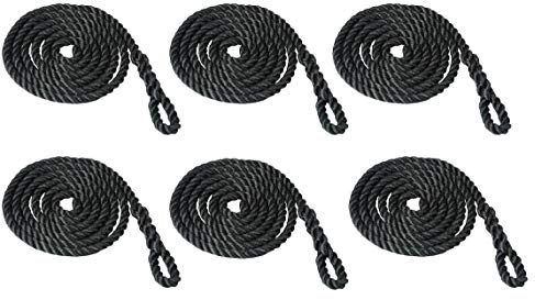 Savage Island 6 Pack 8mm 2.5m Fender Line Rope Tie Boat Yacht Canal Barge - Spliced Loop At One End (Black)