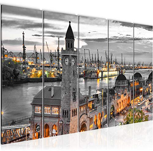 Runa Art Bild Hamburg Wandbilder auf Vlies Leinwand 5 Teilig Wanddekoration Wohnzimmer Schlafzimmer 603056b