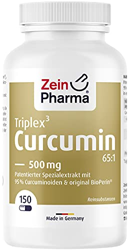 ZeinPharma Curcumin-Triplex³ Kapseln 150 Kapseln 500mg - Curcuma Piperin Kapseln hochdosiert mit 95% Extrakt, Nahrungsergänzungsmittel vegan, laborgeprüft - Made in Germany
