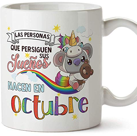 MUGFFINS Taza de Cumpleaños Koala mes de Octubre - Detalles Desayuno Feliz Cumpleaños/Aniversario. Cerámica 350 mL