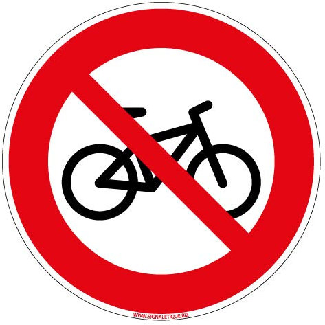 Panneau - Vélo Interdit - Diamètre 250 mm - Plastique Rigide PVC 1,5 mm - Protection Anti-UV