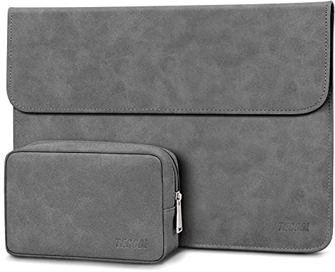 TECOOL 13 Pouces Housse PC Portable,Cuir Pochette Sacoche et Pochette Accessoires pour 2022-2024 MacBook Air 13.6 M3 M2, 2018-2020 MacBook Air 13 M1, 2016-2022 MacBook Pro 13 M2 M1 - Gris
