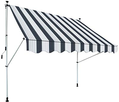 GARDINIA Klemmmarkise Föhr zum Kurbeln, Sonnenschutz für Terrassen oder Balkone, 195 x 120 cm, Kurbellänge: 125 cm, Blau/Weiß