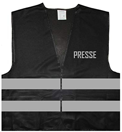Warnweste - Signalweste - Presse - Warnweste mit reflektierendem Aufdruck - Größe L/XL, Schwarz
