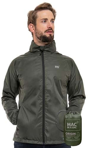 Mac in a Sac Origin II Veste imperméable pliable pour homme et femme – Coupe-vent, respirant et léger unisexe pour temps humide, kaki, L