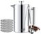 MaxMiuly Cafetière 1l French Press Double Paroi en Acier Inoxydable Thermos avec 5 Passoires Filtrantes Cuillères, Soucoupe, Brosse éponge, 1000ml Presse à Café Française Caffettiera 8 Tasses Argenté