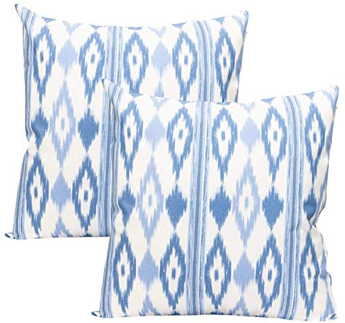 TRESMESTRES Sofa Kissenbezüge - Mediterranes Design, Lebendige Farben, Ikat-Muster - Deko Kissenbezüge Boho, Lässig und Modern - Kissenbezüge 60x60 cm - Hellblau, 2er Set