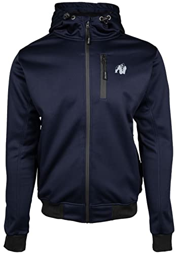 Gorilla Wear Glendale Softshell Jacket - blau - leichte Trainingsjacke winddicht mit Logo bequem zum Sport Alltag Training Workout Reissverschlusstasche Logo auf den Ärmel Langarm aus Polyester, M