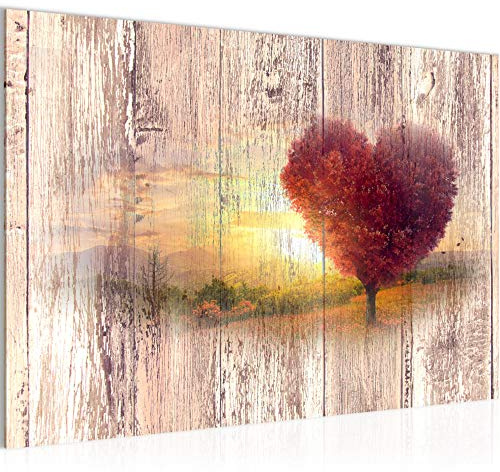 Runa Art Bild Herbst Vintage Modern Wandbilder Wohnzimmer Schlafzimmer 1 Teilig - Made In Germany - Holzoptik Rosa Rot Flur 606515a