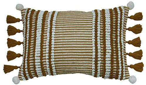 furn. Lotta Polyester Filled Cushion – Scandi Tuft Textured Tassel Trim Decorative Cotton Pillow (Ginger – 35x50cm)