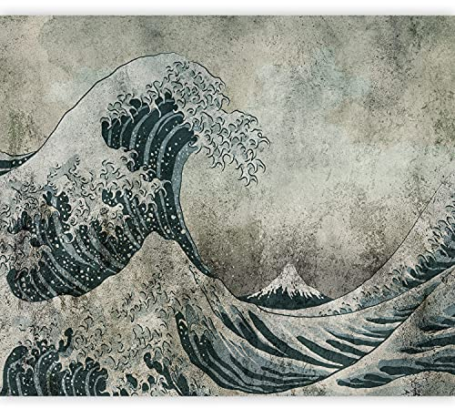 murando - Vlies Fototapete Die große Welle vor Kanagawa 350x256cm - Foto Tapete Wohnzimmer Vliestapete XXL Motivtapeten Bildtapete 3d Effekt Wand Dekoration - Vintage blau beige p-C-0043-a-a